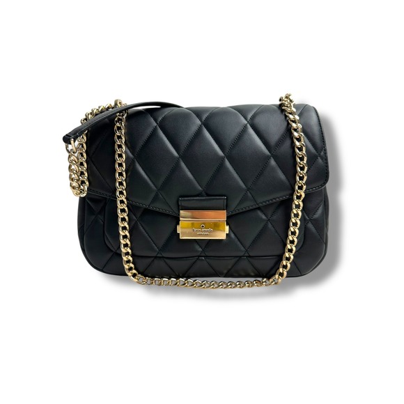 Kate Spade New York Quilted Leather Convertible Shoulder‎ Bag Black Gold Chain